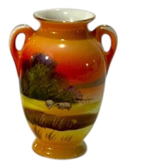 Vintage Pair of Noritake Hand Painted Handled Vases 3.25" High Made in Japan - Picture 6 of 6